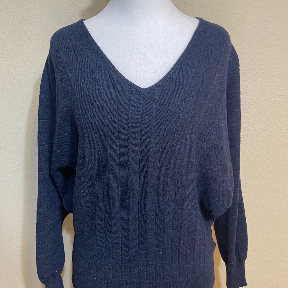 Catherine Malandrino Deep Blue V-Neck Sweater with extra wide a